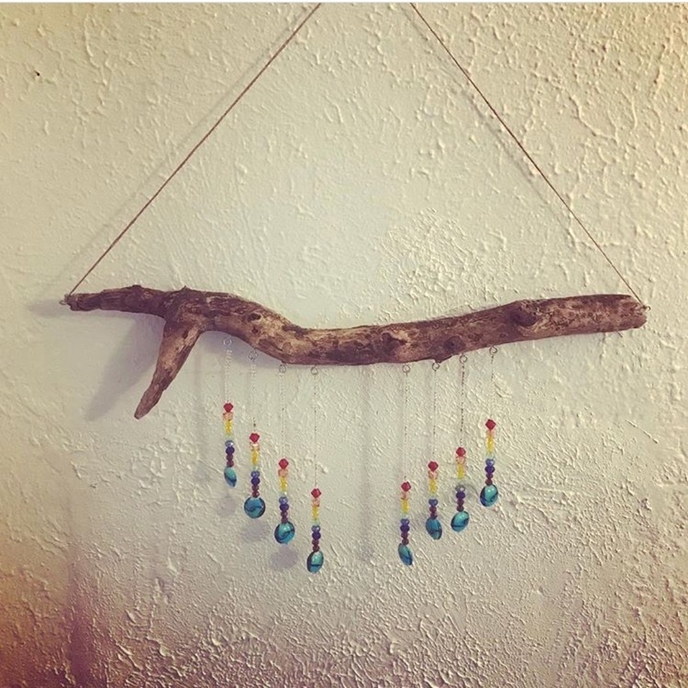Driftwood crystal wall chime handmade chakra color